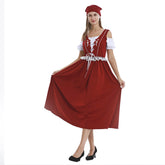 The Munich Oktoberfest Retro Style Burgundy Women Dress Waitress Cosplay Outfits Halloween Party Suit